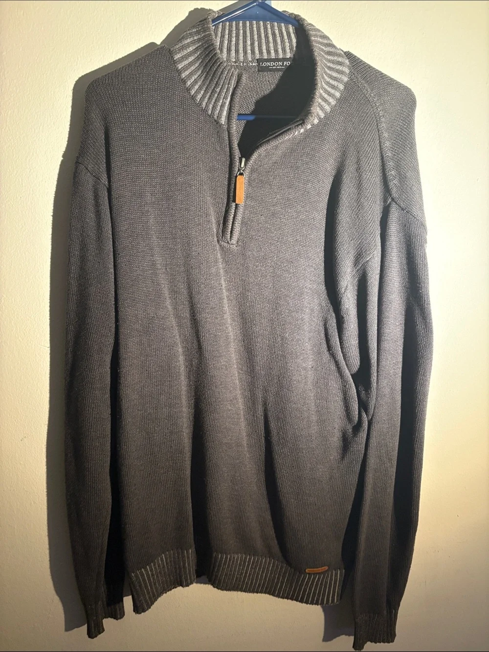 London Fog Men's Charcoal Gray Half-Zip Sweater with Ribbed Collar